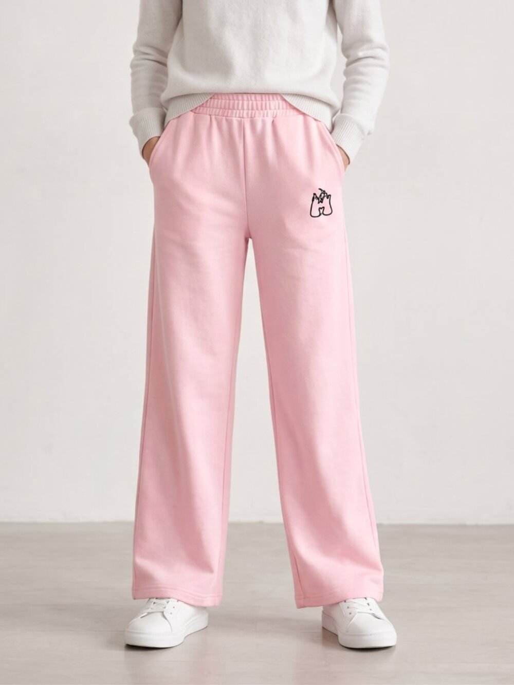 NWT Verdusa Girls Baby Pink Wide Leg Fleece Sweatpants Pockets Size 13 Youth